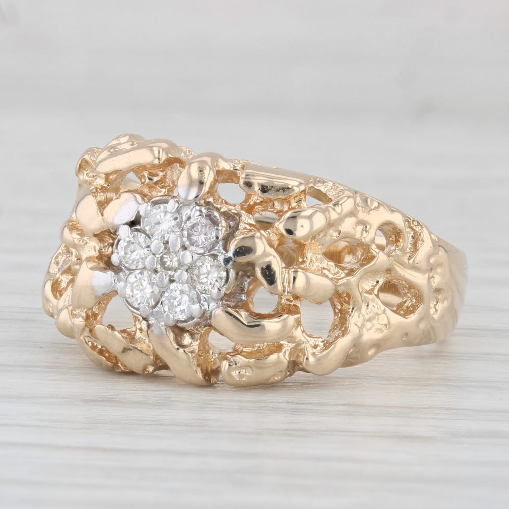 0.20ctw Diamond Cluster Nugget Ring 14k Yellow Gold Size 10.5 Men's