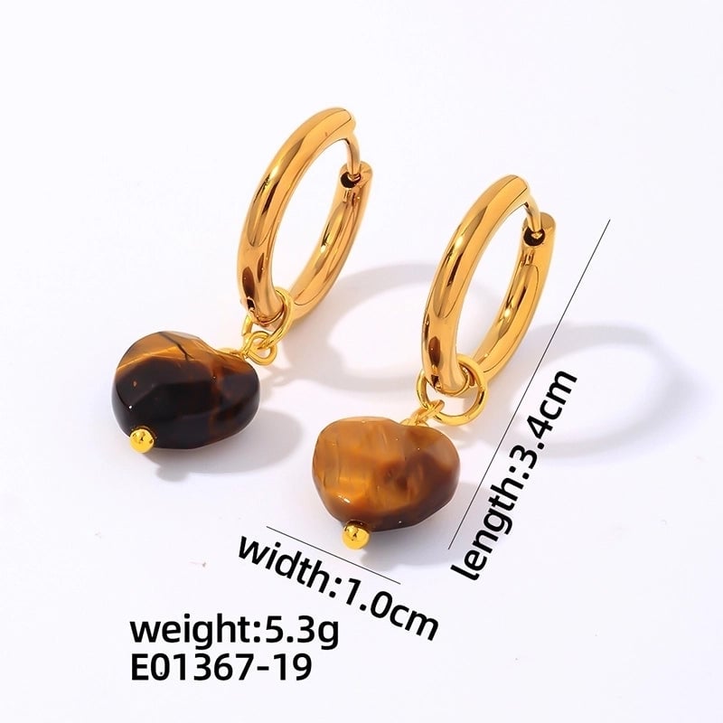 1 Pair Vintage Style Minimalist Heart Shape Plating 304 Stainless Steel Natural Stone Drop Earrings