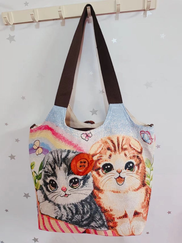 Women's Large Canvas Elephant Ethnic Style Square Zipper Shoulder Bag