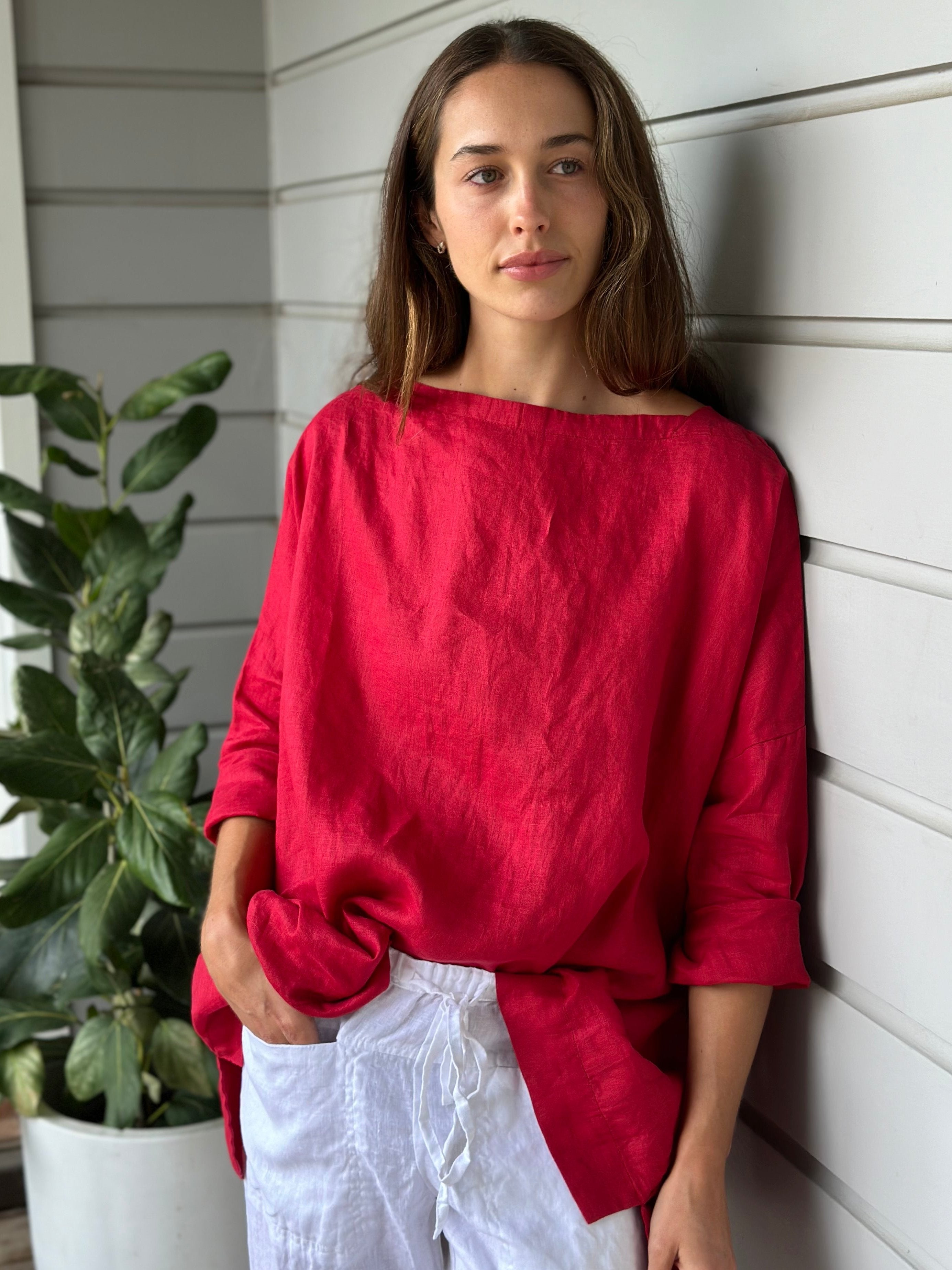 avril top - red linen
