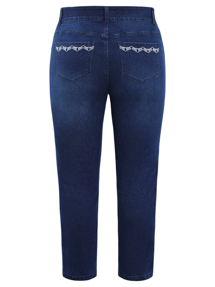 Very Stretchy High Rise Dark Wash Embroidery Back Jeans