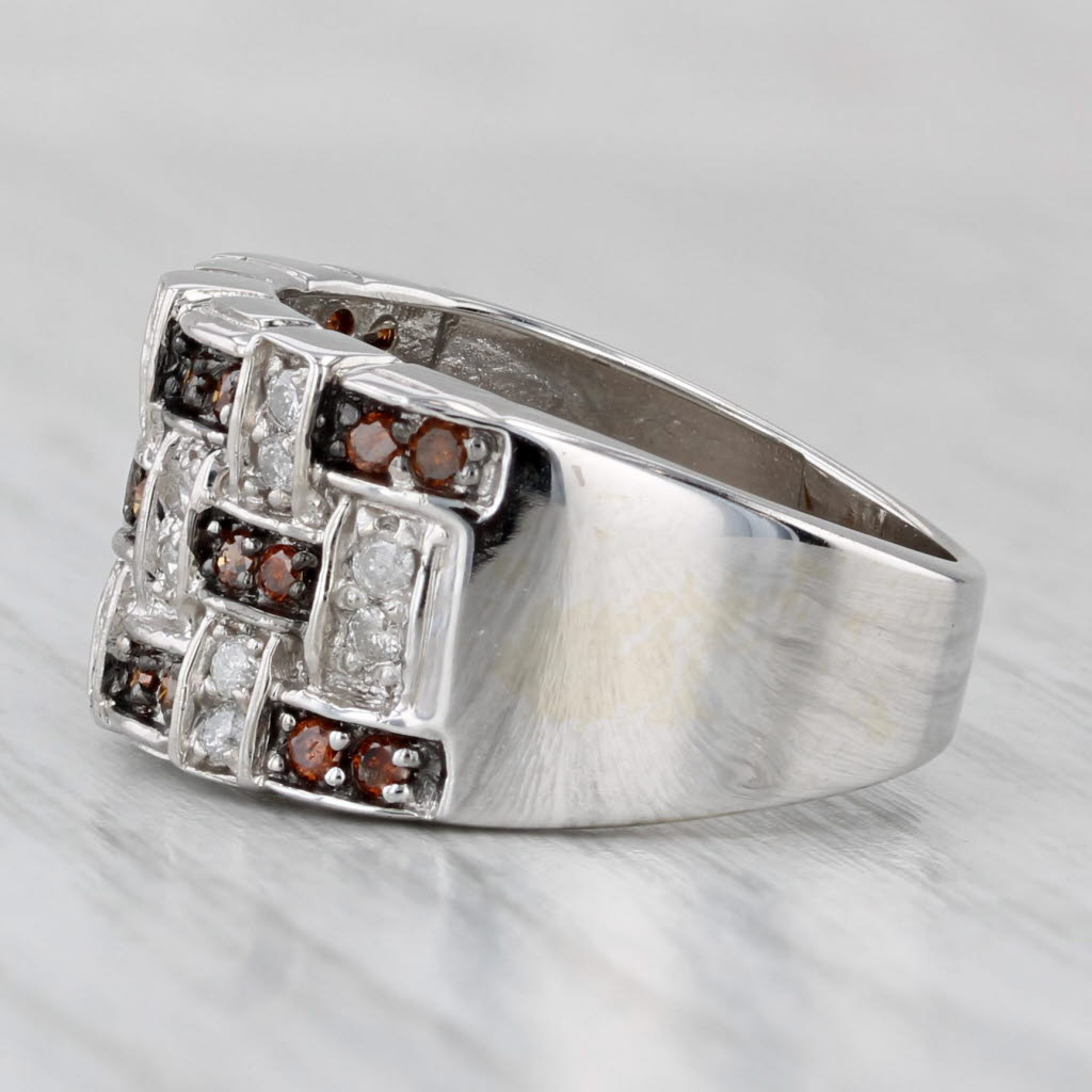 0.34ctw Brown Orange White Diamond Lattice Work Ring 14k White Gold Size 6