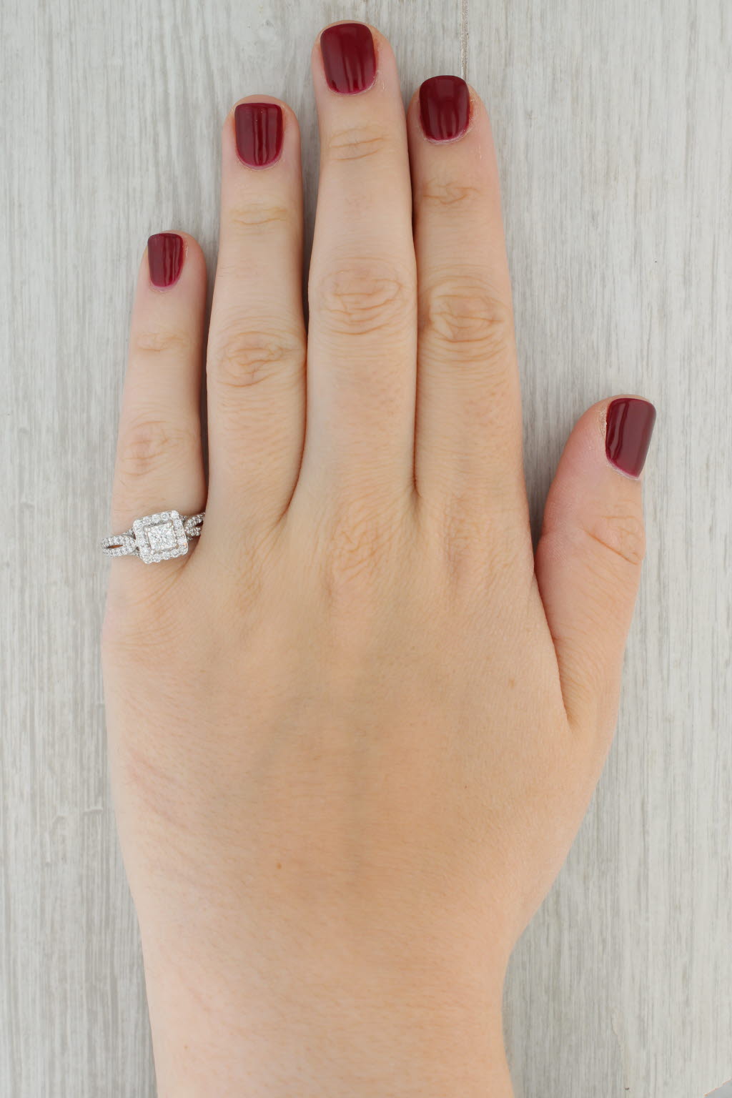 1.54ctw Tolkowsky Princess Diamond Halo 14K White Gold Engagement Ring Size 6.75