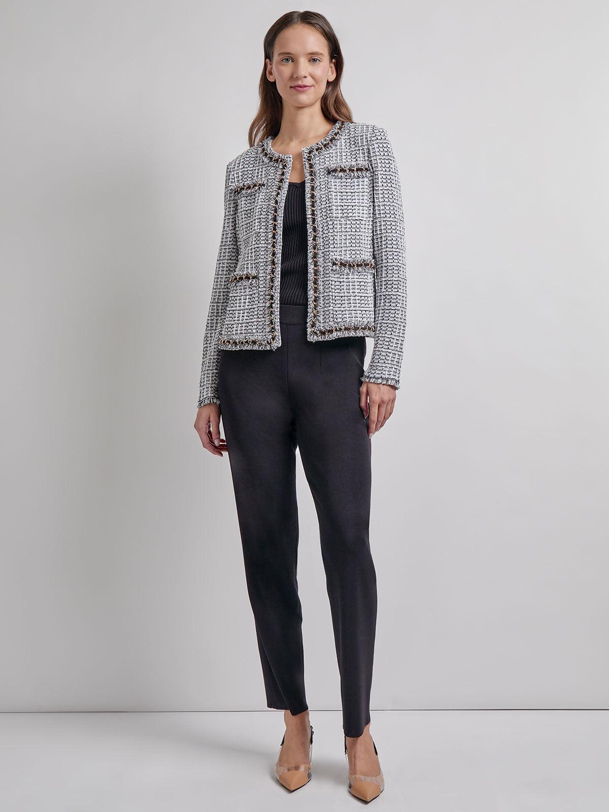 Heritage Chain & Fringe Trim Tweed Knit Jacket - Vanity Fit