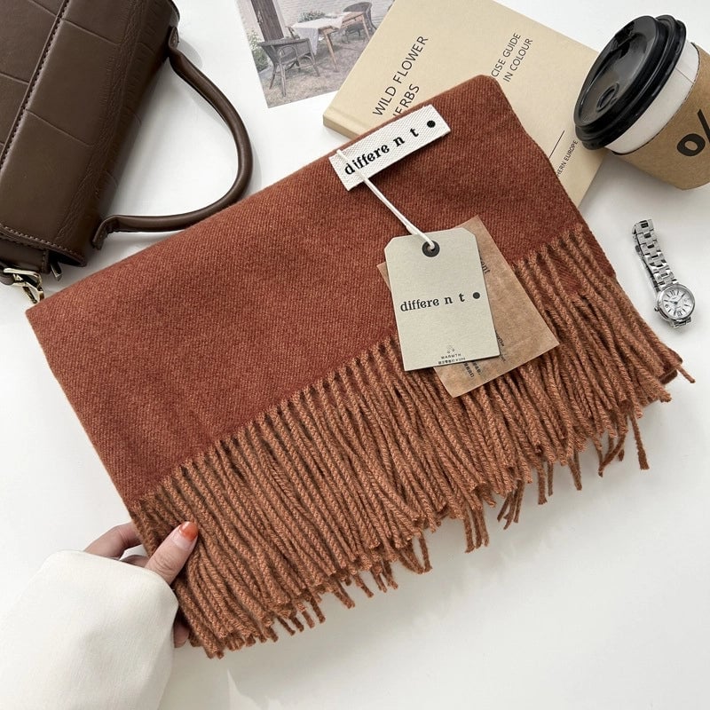 Women's Elegant Retro Solid Color Imitation Cashmere Tassel Scarf