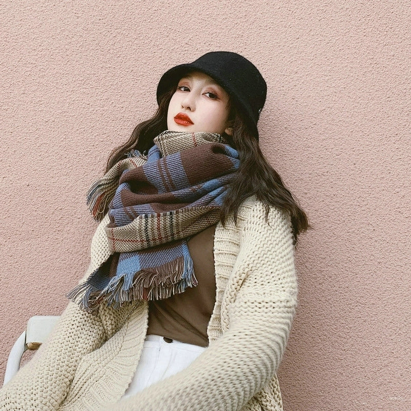 Dongdaemun New Plaid Scarf Autumn And Winter Good Wear Warm Cashmere Double-Sided Shawl College Style Women's Shawl Women