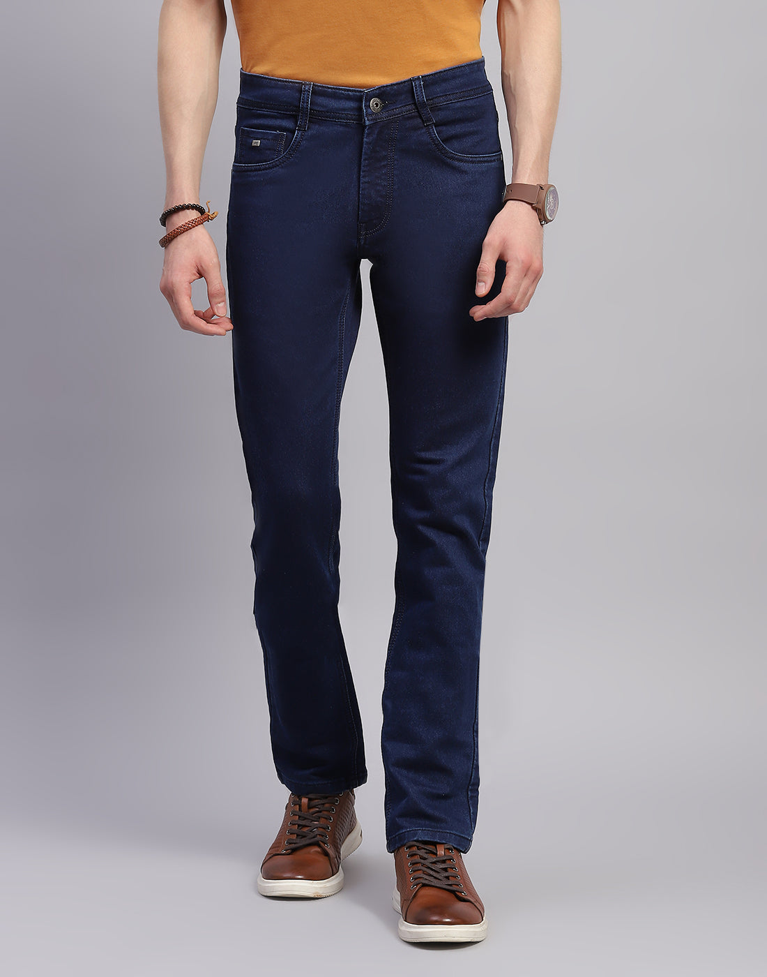 Men Navy Blue Solid Skinny Fit Denim