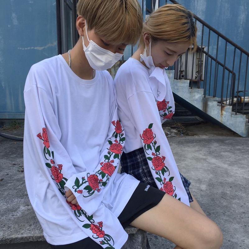 Rose Printed Loose Long Sleeve Tee
