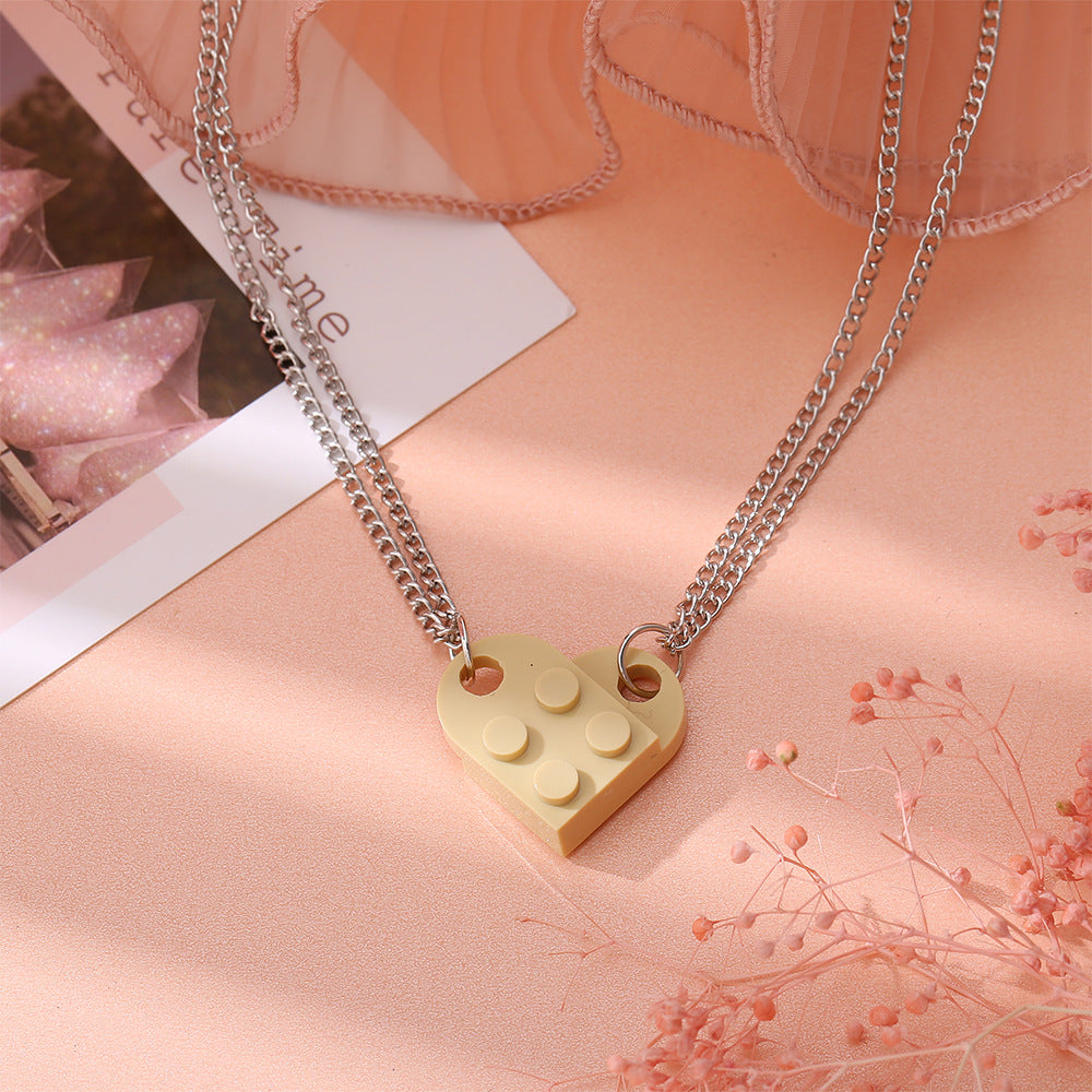 2 Pcs Lego Heart Necklaces