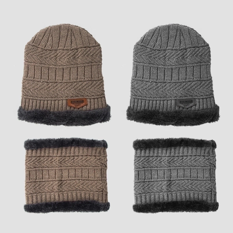 New Korean Style Knitted Scarf Hat Set Fashionable Men's And Women's Warm With Velvet Thick Woolen Cap Scarf Autumn And Winter