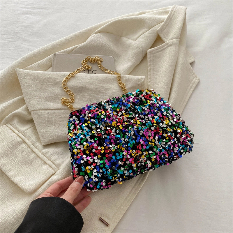 Women's Sequin Multicolor Solid Color Streetwear Square Zipper Shoulder Bag