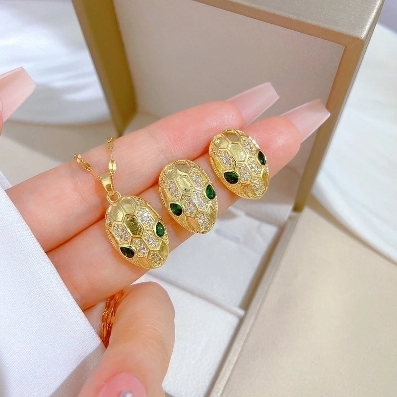 Copper Minimalist Plating Inlay Rhombus Bow Knot Zircon Jewelry Set