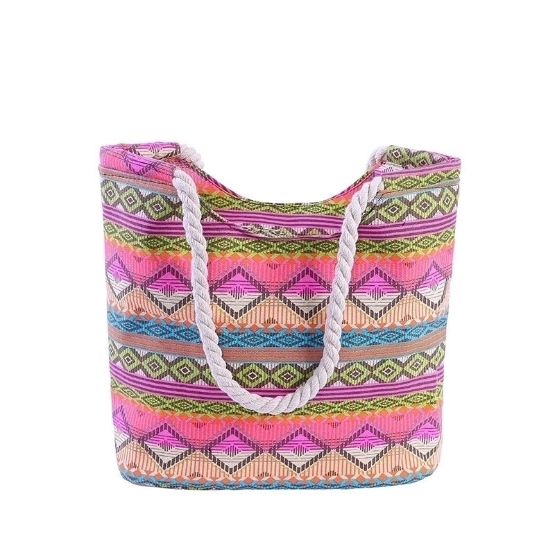 Women's Large Cotton Polyester Stripe Vacation Square Zipper Canvas Bag