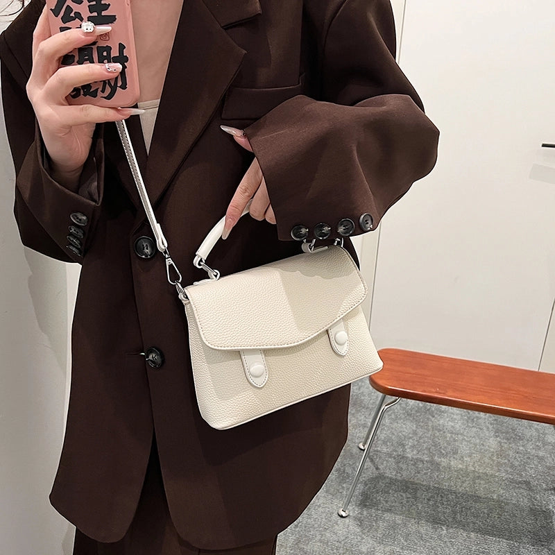 Women's Pu Leather Solid Color Classic Style Sewing Thread Zipper Flip Cover Handbag