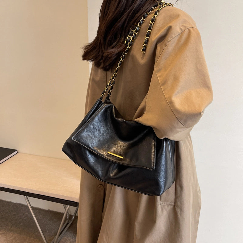 Women's Large Pu Leather Solid Color Streetwear Square Magnetic Buckle Shoulder Bag