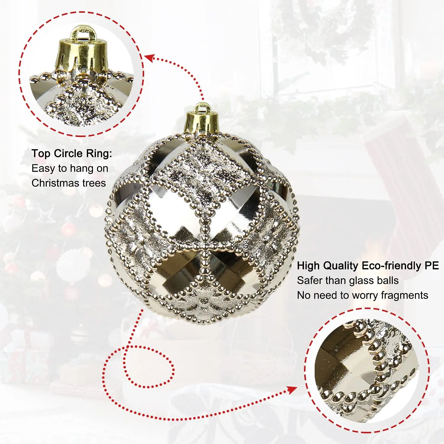 New Design Exquisite Champagne Christmas Balls Shatterproof Plastic Christmas Baubles For Xmas Tree Decorations