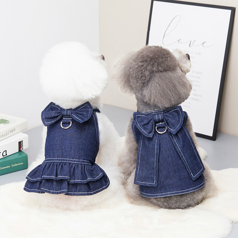 Bowknot Denim Dog Harness Dress/Shirt