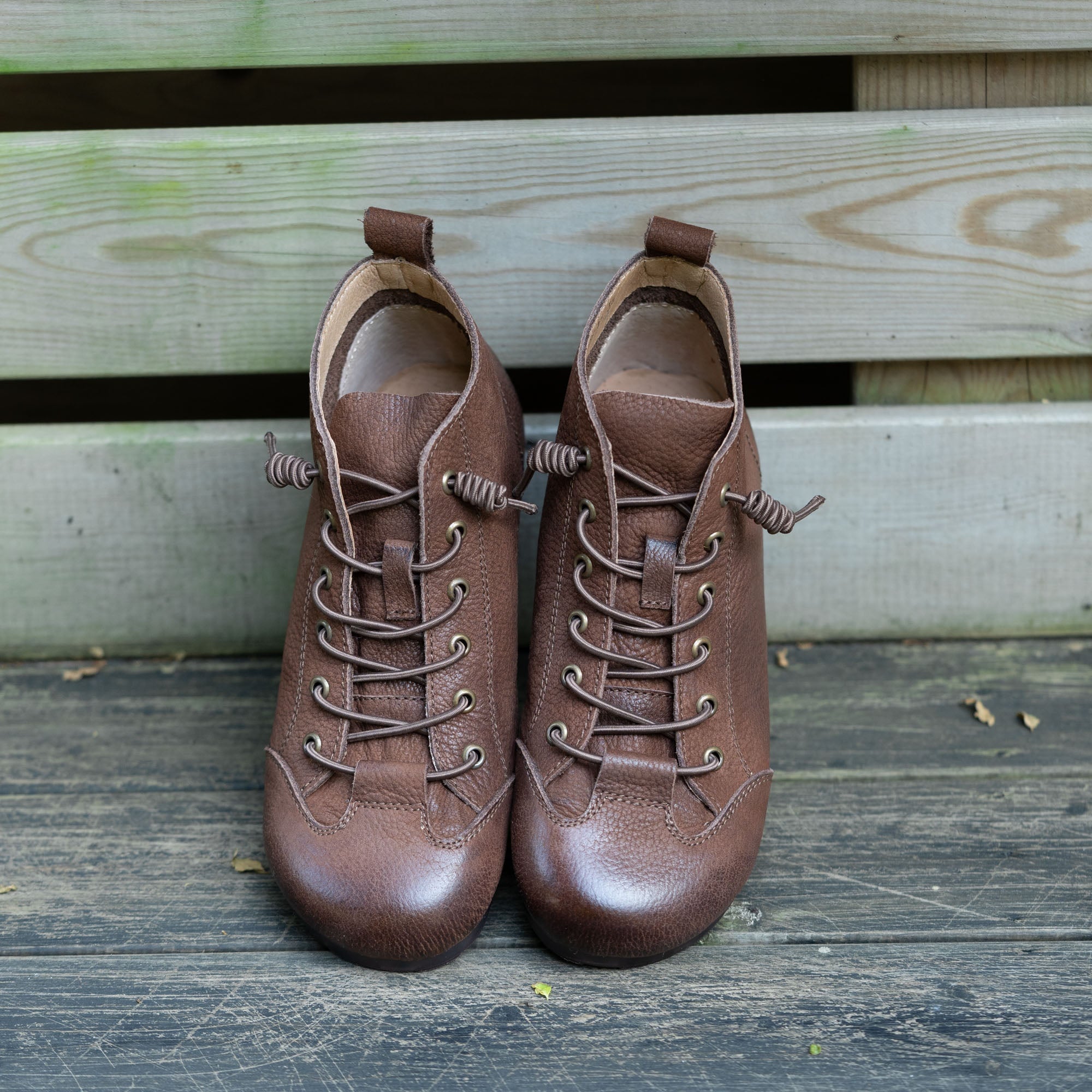 Retro Handmade Genuine Leather Barefoot Boots Lace-Up Ankle Boots in Camel/Coffee