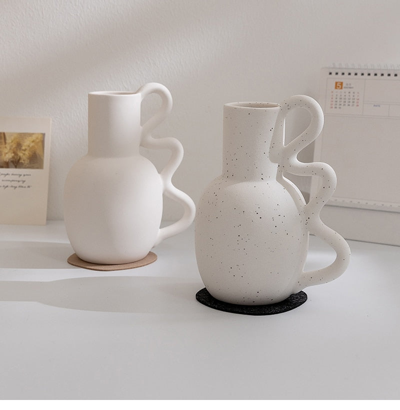 Zorion White Ceramic Kettle-shaped Vase