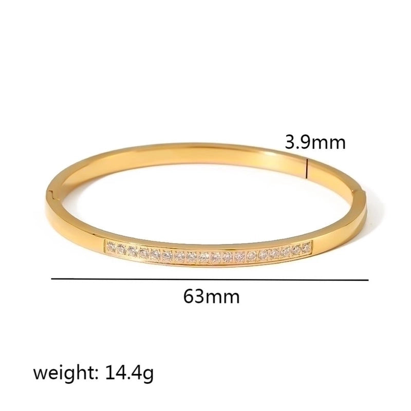 Minimalist Rectangle Stainless Steel Polishing Plating Inlay Zircon 18k Gold Plated Bangle