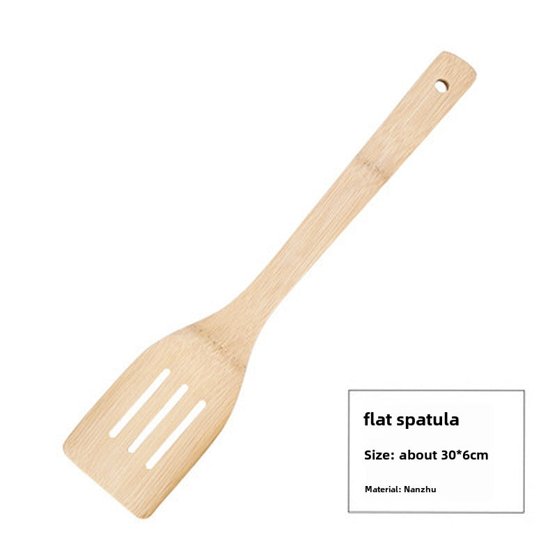 Long Handle Bamboo Spatula Bamboo Cooking Kitchenware Bamboo Spoon Kitchen Frying Spatula High Temperature Resistant Bamboo Colander Non-stick Spatula Set