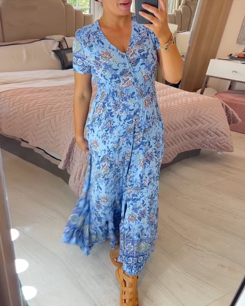 🎁LAST DAY SALE-49% OFF🎁Floral Print V-neck Dress