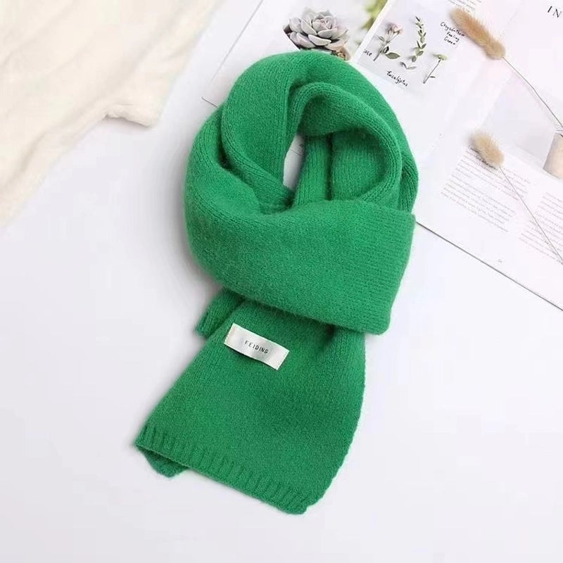 Warm Solid Color Scarf Women's Autumn And Winter Solid Color Patch Fashionable Student's New Knitted Small Scarf
