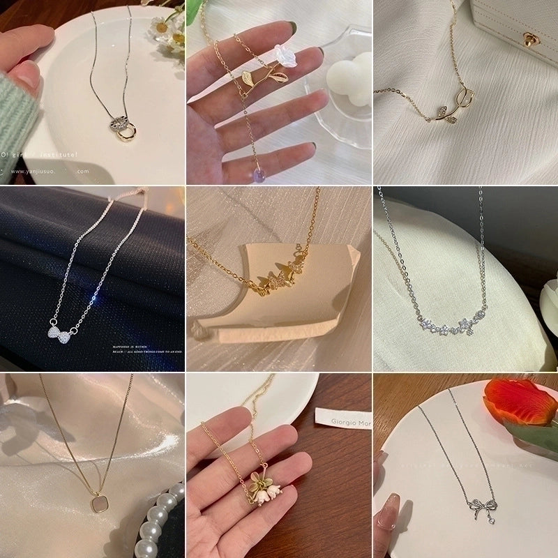 Minimalist Square Flower Bow Knot Alloy Inlay Artificial Pearls Rhinestones Women's Necklace