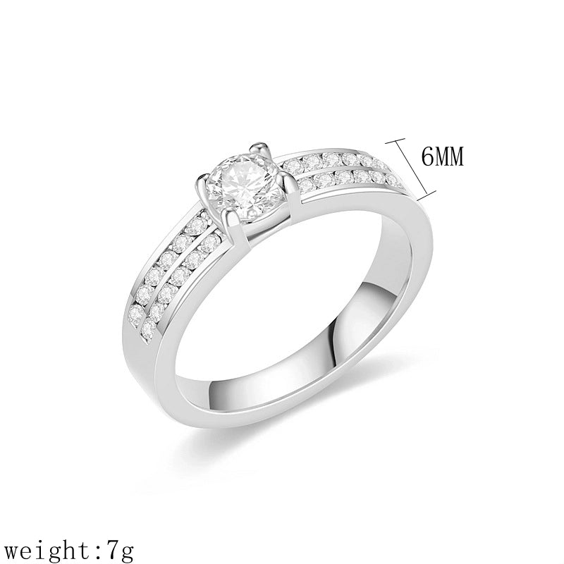 Romantic Shiny Round Titanium Steel Zircon 18K Gold Plated Polishing Plating Inlay Rings