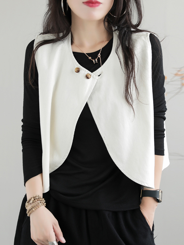 Artistic Retro Loose Sleeveless Solid Color Round-Neck Vest Outerwear