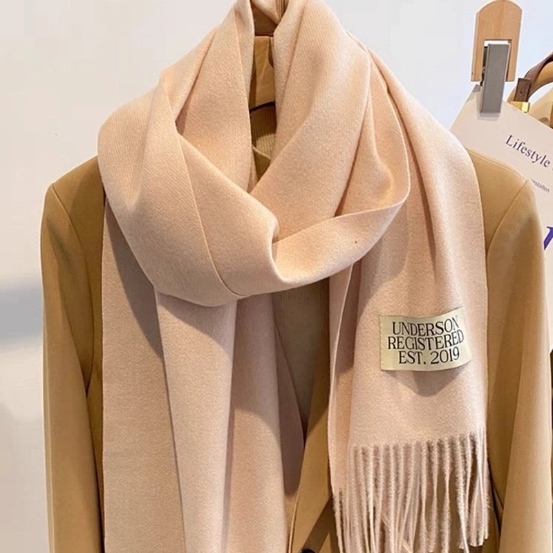 New Autumn And Winter New Pure Color Cashmere-like Double-sided Tassel Scarf Female Thickened Student Dual-use Shawl Fashion