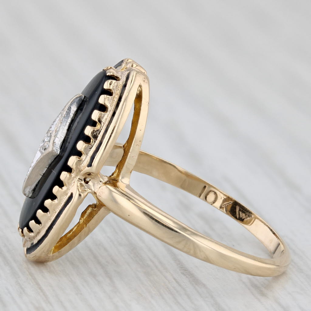 Vintage Oval Onyx Diamond Signet Ring 10k Yellow Gold Size 8
