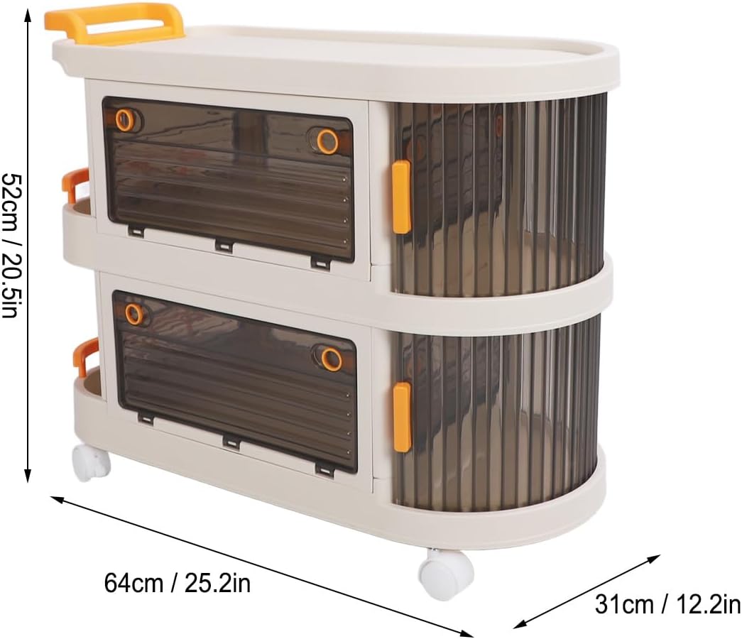 Rolling Utility Cart. Large Capacity Plastic Rolling Storage Cart With Transparent Panel. Handle And Lockable Caster Wheels