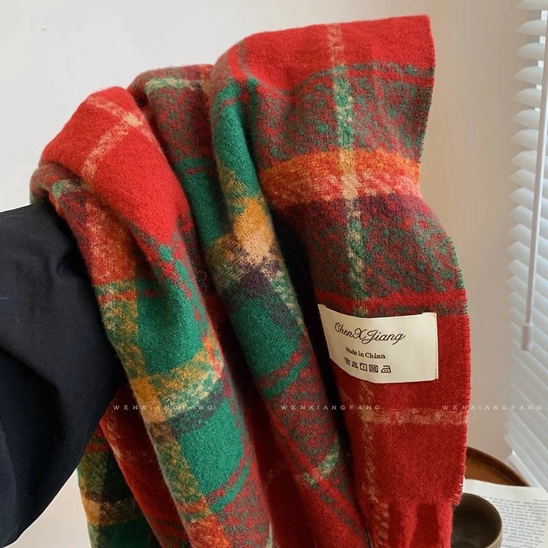 Women's Basic Plaid Polyester Scarf