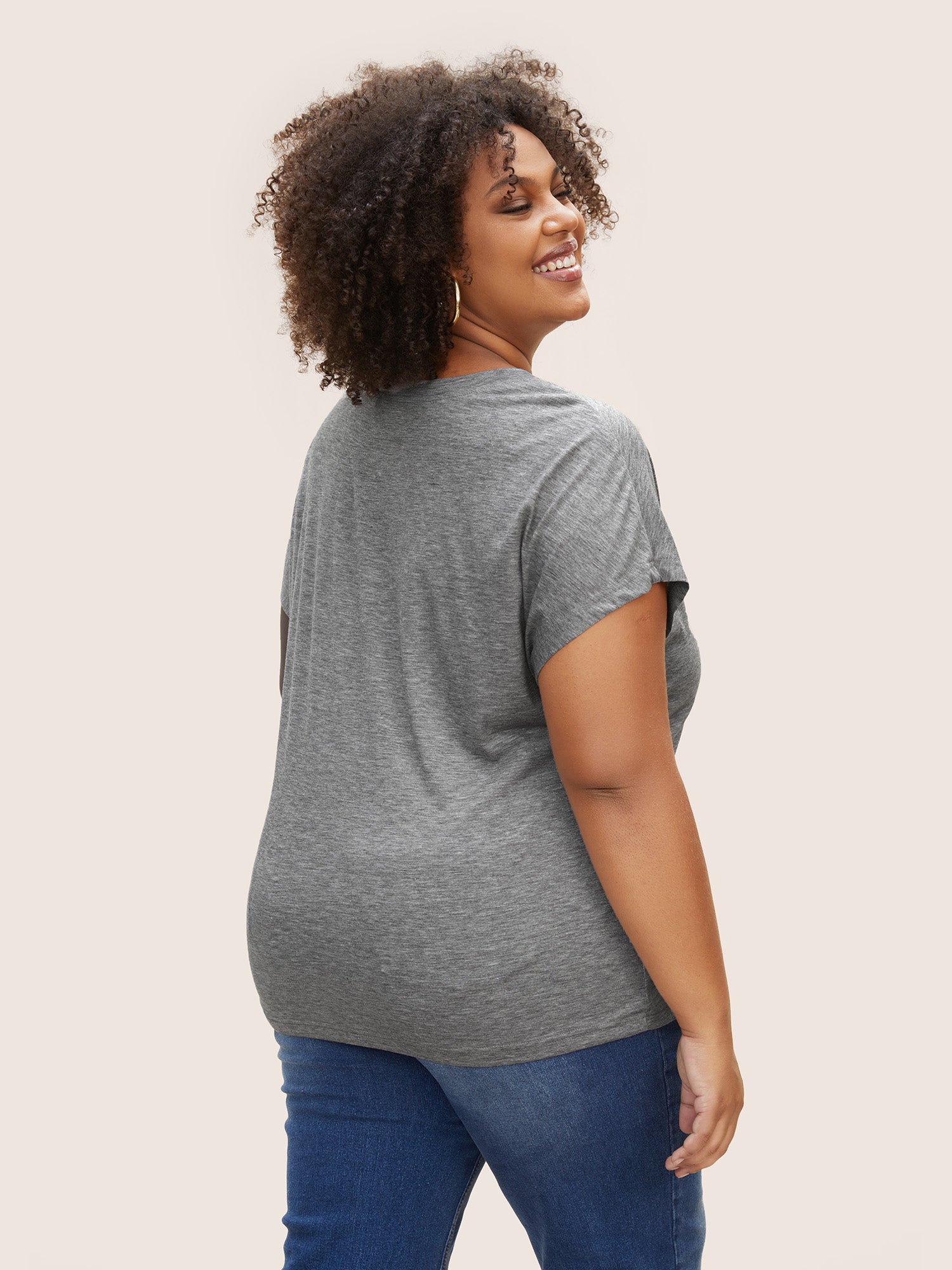 Plain Heather Keyhole Dolman Sleeve T-shirt