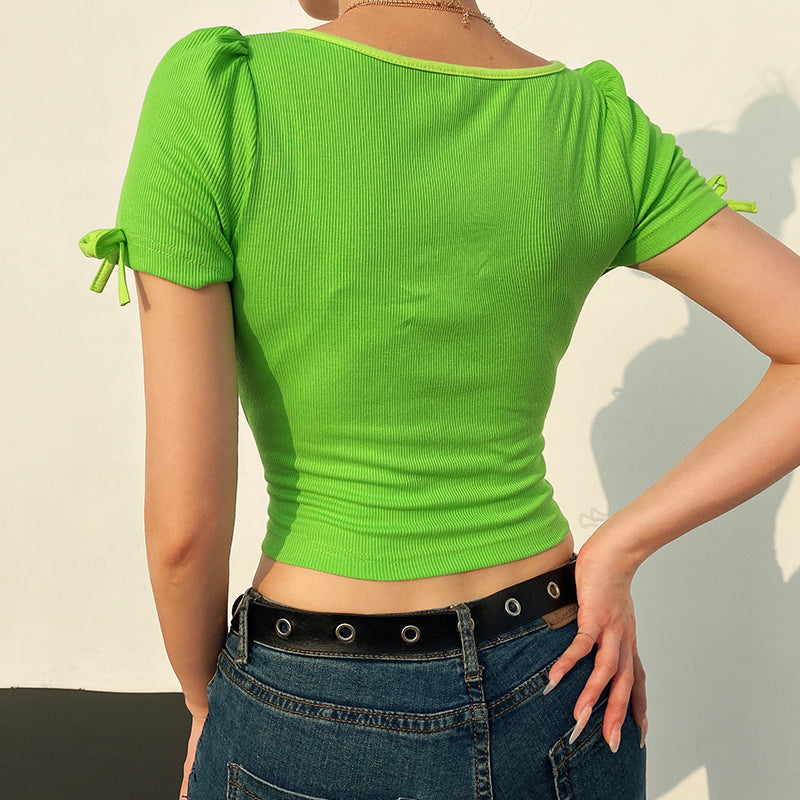 Green bow T-shirt KF81420