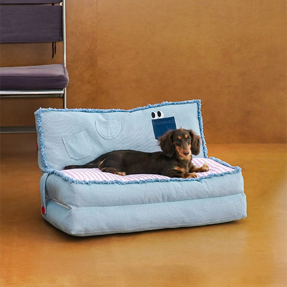 Spacious Foldable Denim Multi-Functional Dog & Cat Sofa Bed