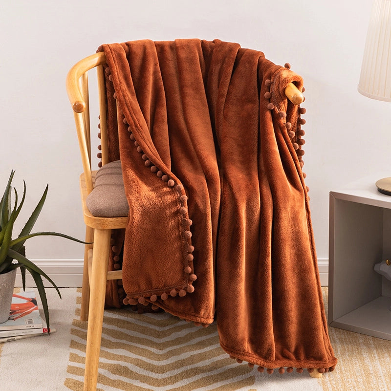Tassel Ball Solid Color Blanket Sofa Dormitory Blanket Gift Air Conditioning Blanket