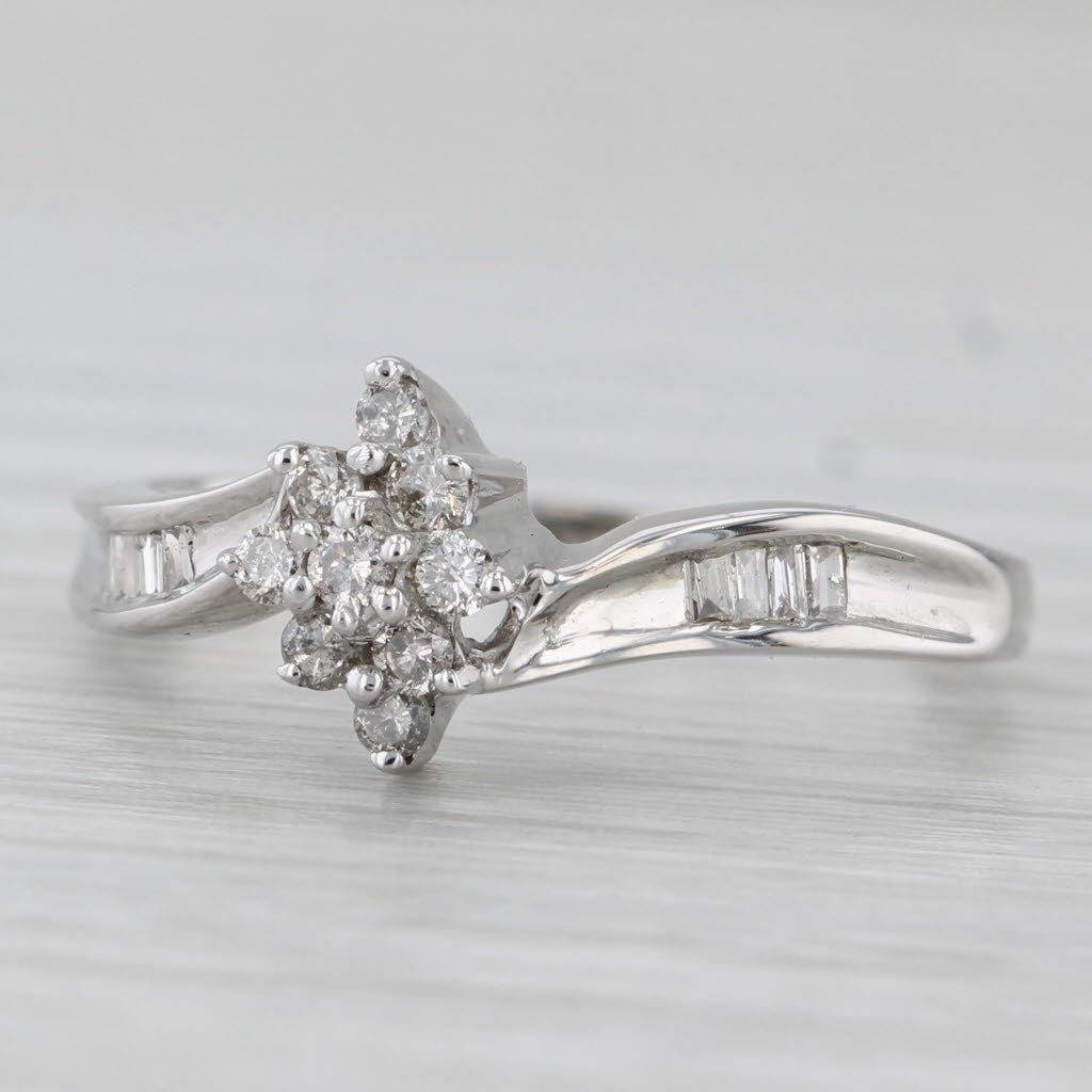 0.24ctw Diamond Cluster Bypass Engagement Ring 10k White Gold Size 7