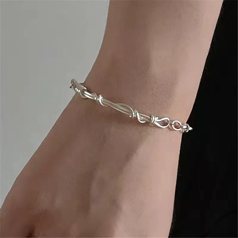 Handmade Vintage 925 Sterling Silver Braided Chain Bracelet & Bangles For Women Luxury Jewelry