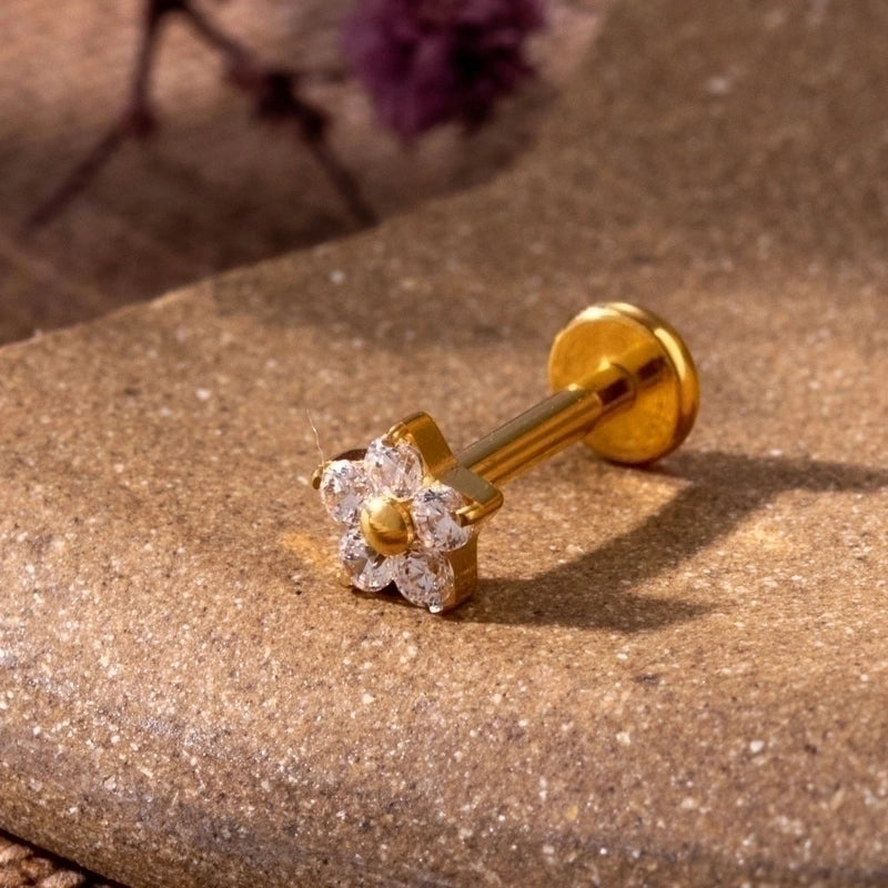 1 Piece Ear Cartilage Rings & Studs IG Style Vintage Style Geometric Flower Bow Knot Pure Titanium Plating Inlay Zircon
