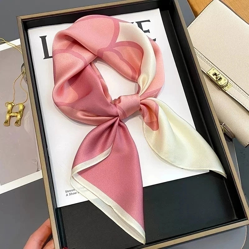 Women's Sweet Minimalist Color Block Satin Printing Silk Scarf