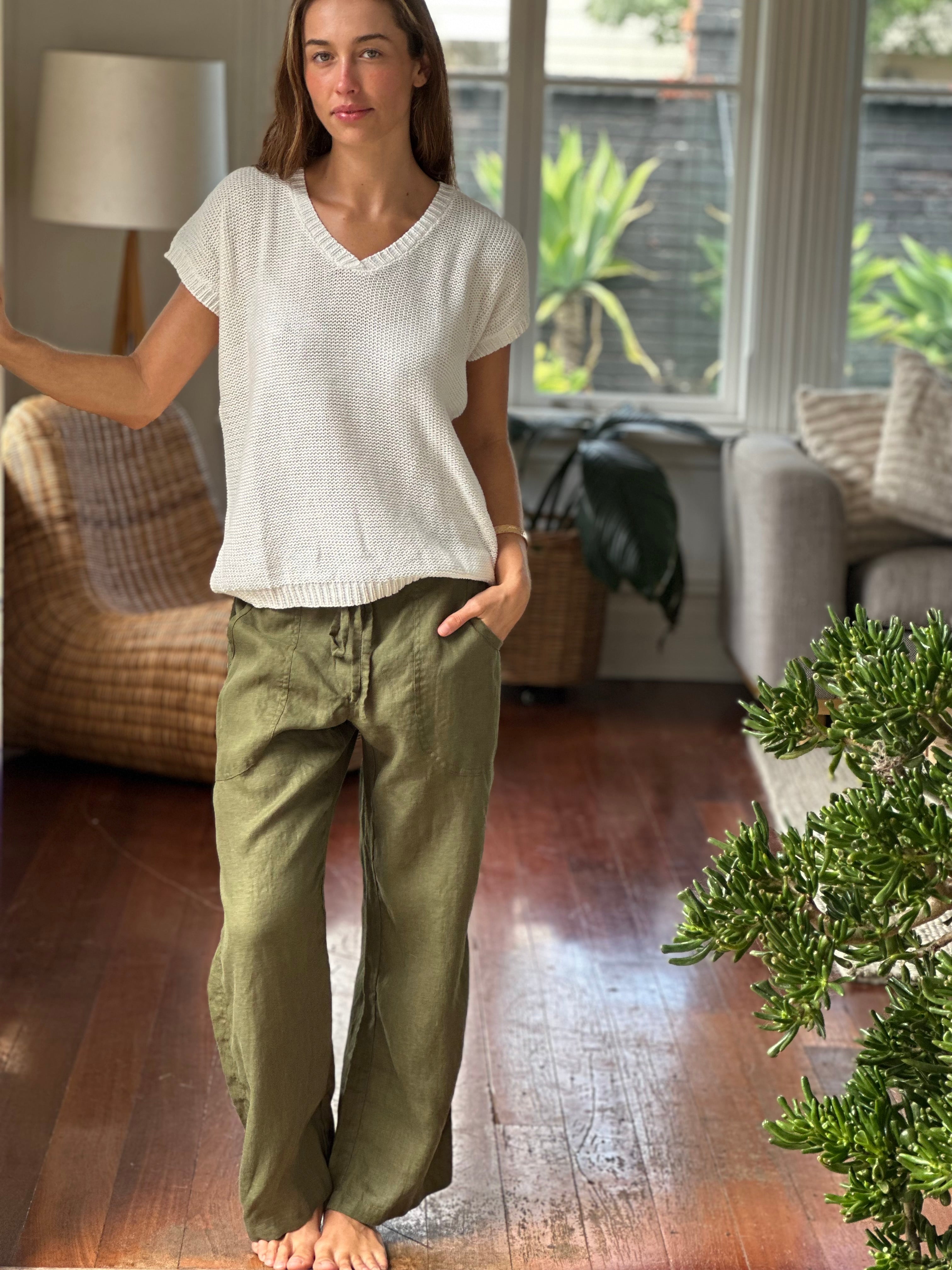 fleur straight  leg pants - army linen
