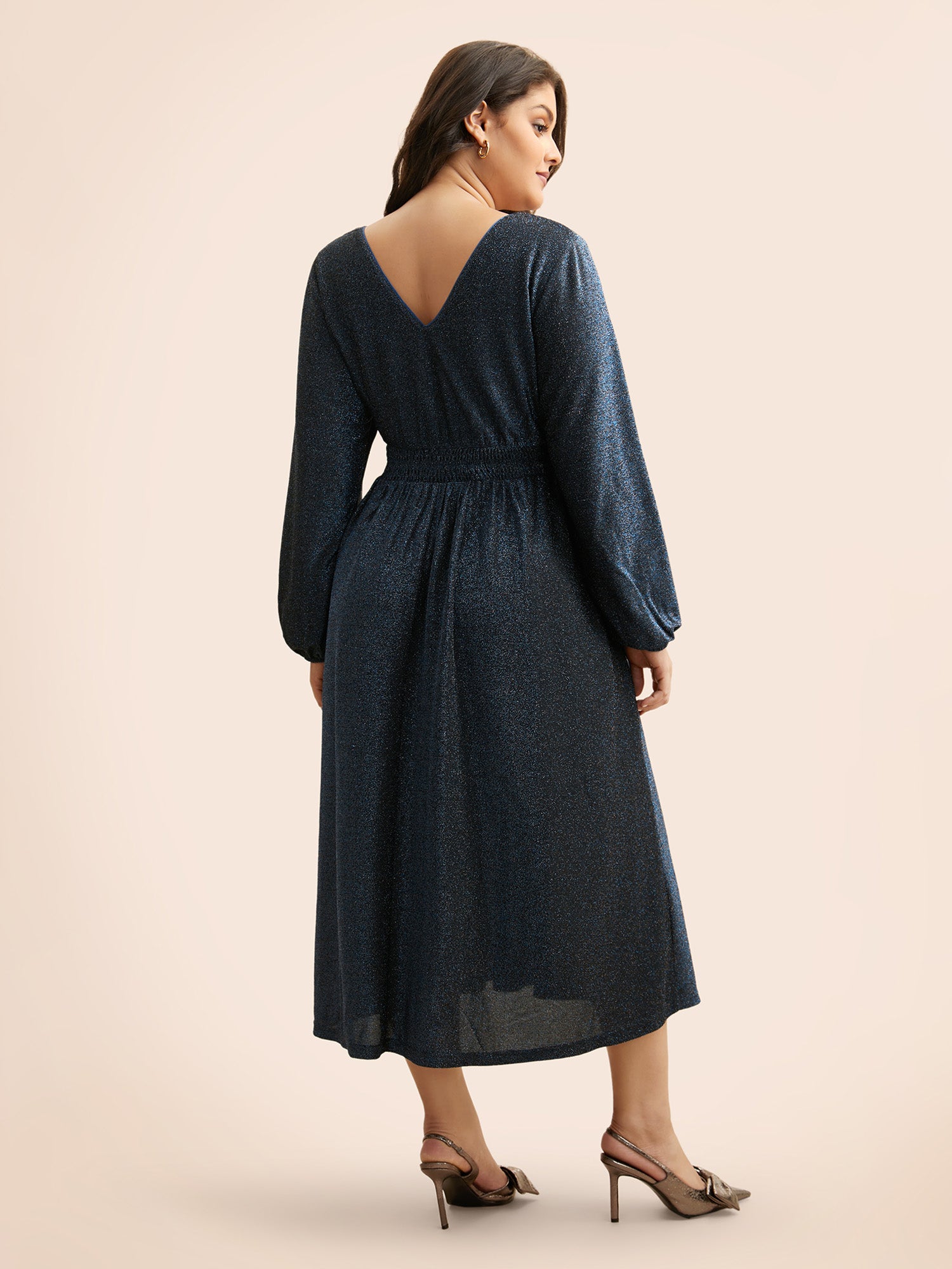 V Neck Luxe Texture Shirred Dress