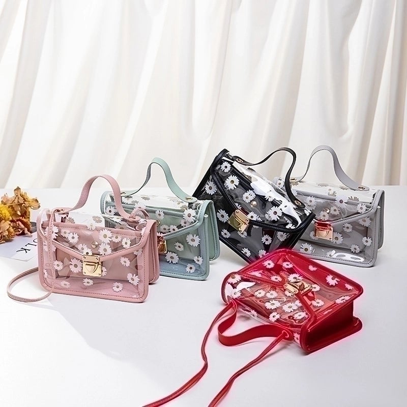 Women's Large All Seasons Tpu Pu Leather Daisy Vintage Style Square Lock Clasp Shoulder Bag