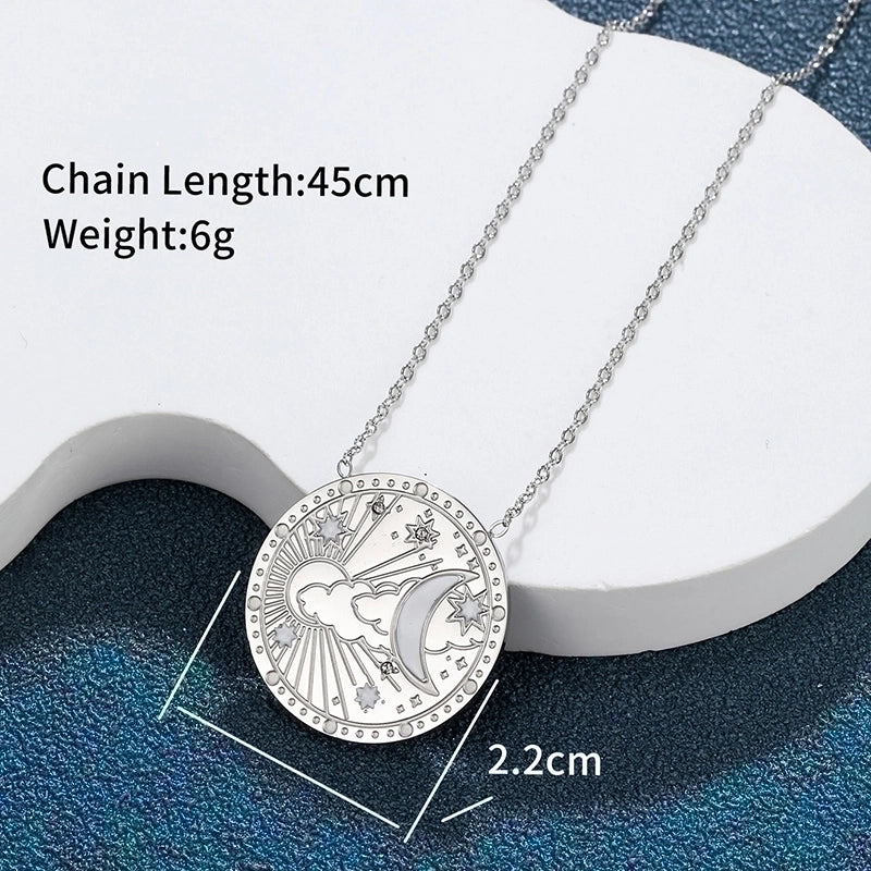 304 Stainless Steel 18K Gold Plated Raw Steel XUPING Minimalist Inlay Sun Moon Artificial Gemstones Pendant Necklace