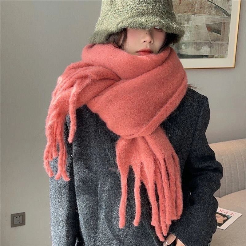 Women's Scarf Winter Solid Color Mohair Thickened New High-grade White Lazy Shawl Scarf Warm Fashion