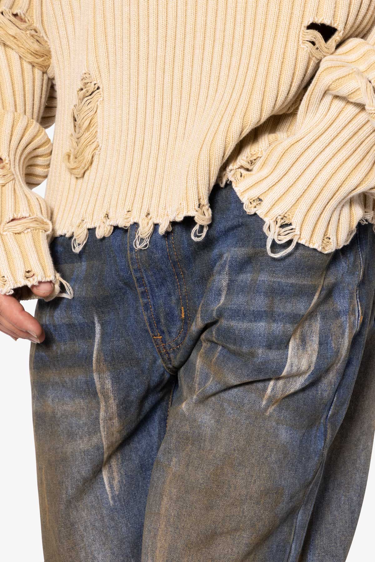 V708 Dirty Fold Denim - Blue