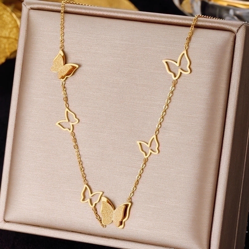 3 Pieces Elegant Minimalist Leaf Four Leaf Clover Insect Stainless Steel Plating Inlay Zircon Pendant Necklace