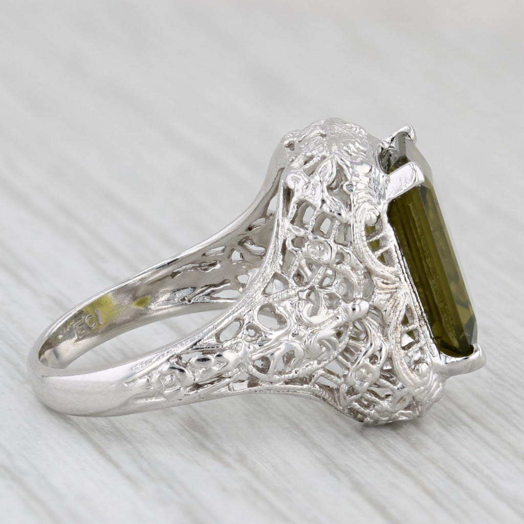 4.40ct Green Tourmaline Solitaire Ring 14k White Gold Filigree Size 5.5